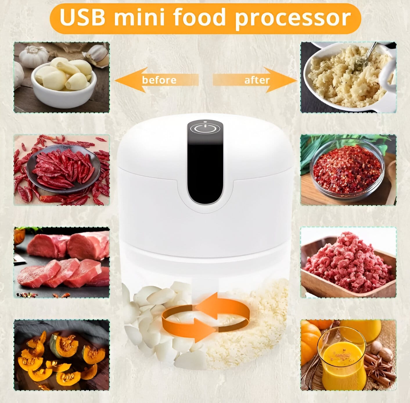 Mini Procesador Portátil Eléctrico