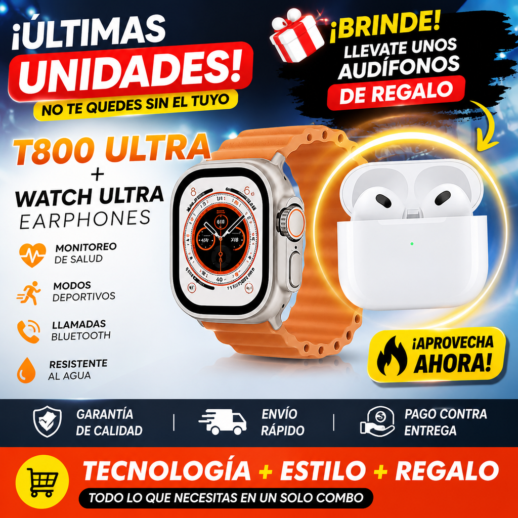 🚀 Pack Reloj T80 Inteligente + Audífonos Inalámbricos - ENVIO GRATIS - PAGAMENTO CONTRA ENTREGA