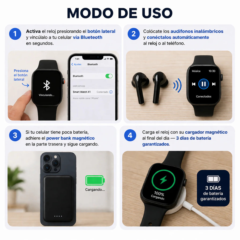 🚀 Pack Reloj T80 Inteligente + Audífonos Inalámbricos - ENVIO GRATIS - PAGAMENTO CONTRA ENTREGA