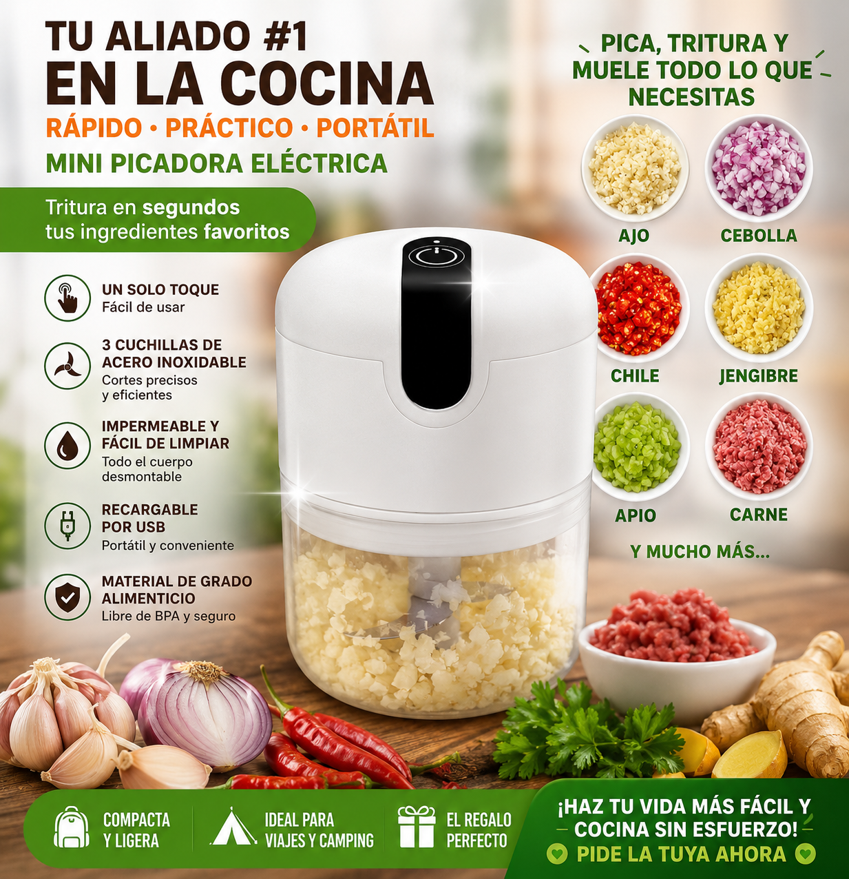Mini Procesador Portátil Eléctrico