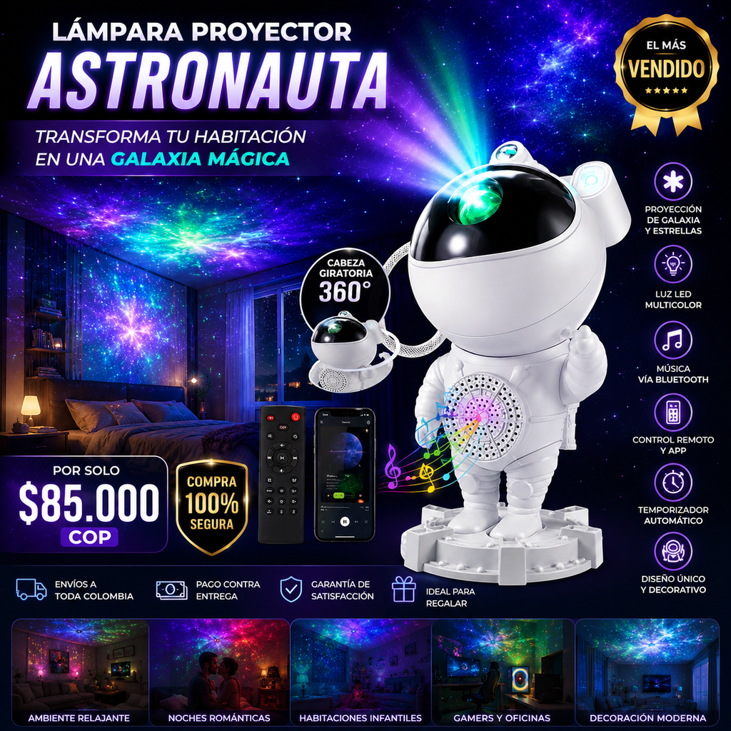 Lámpara de astronauta, proyector, galaxi
