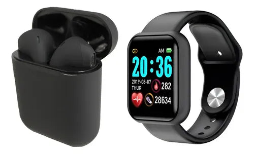 COMBO RELOJ Y68 NEGRO AUDIFONO i12