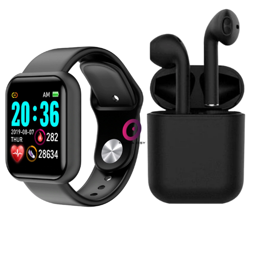 COMBO RELOJ Y68 NEGRO AUDIFONO i12