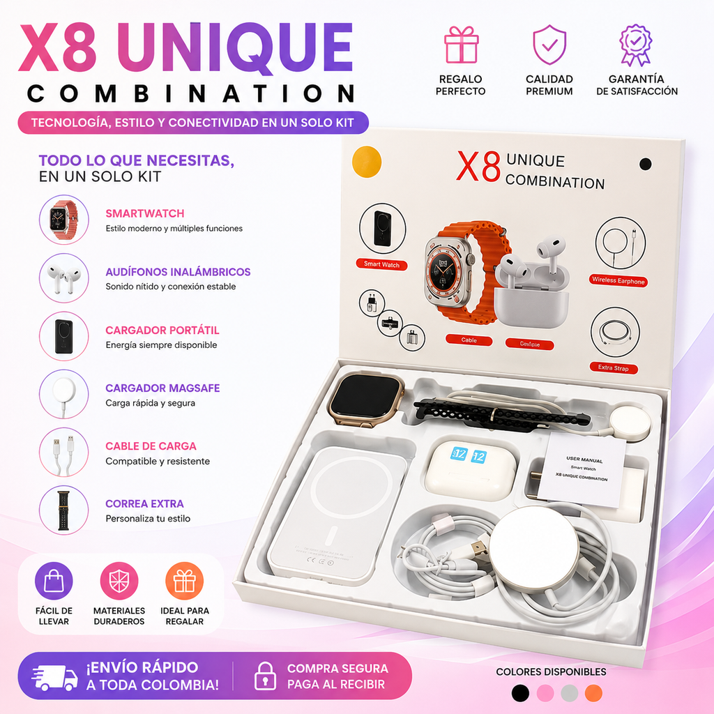 Combo Smartwatch PowerBank Audifonos X8