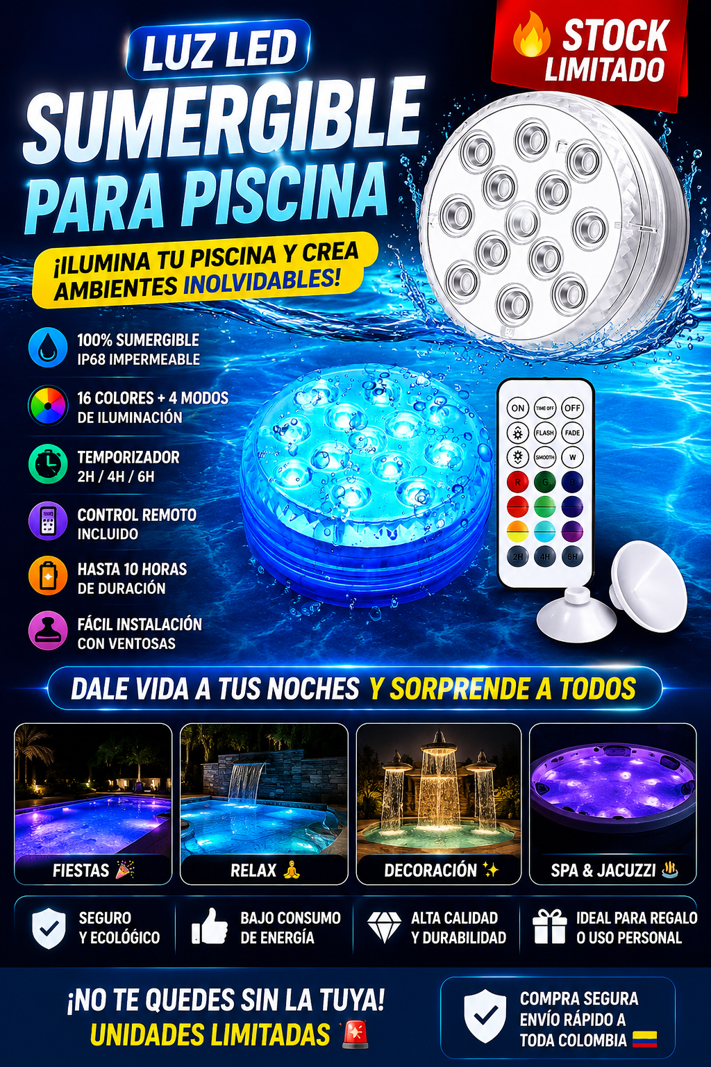 Luz Led Sumergible Para Piscina - 🔥 Stock limitado