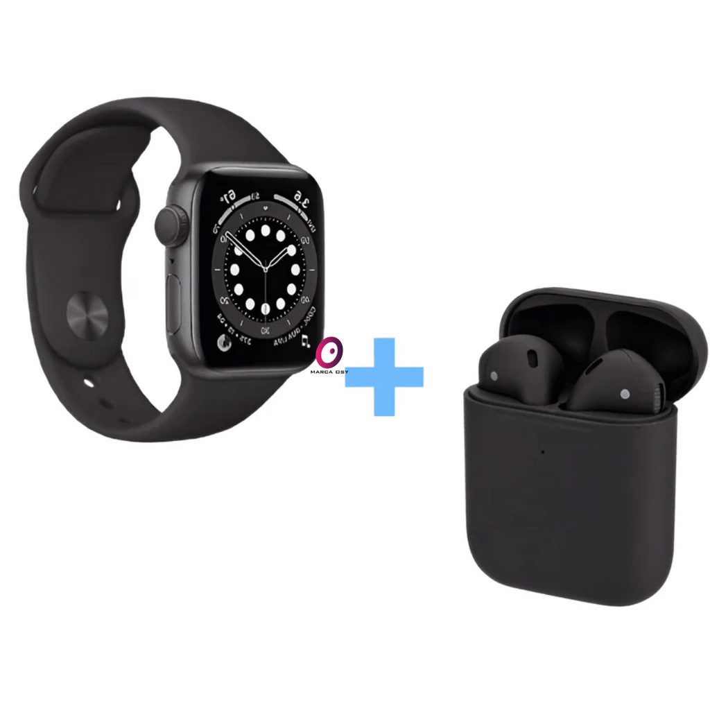 COMBO RELOJ Y68 NEGRO AUDIFONO i12